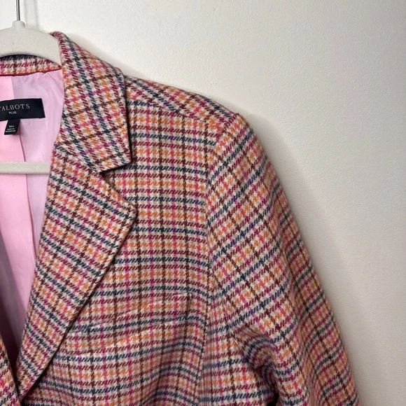 Talbots Pink Plaid Wool Blazer Plus Size 16 Jacket - Picture 2 of 8